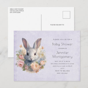 Konijn omringd door pastelbloemen Cute Verjaardag Uitnodiging Briefkaart
