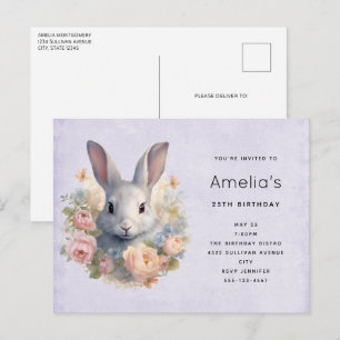 Konijn omringd door pastelbloemen Cute Verjaardag Uitnodiging Briefkaart