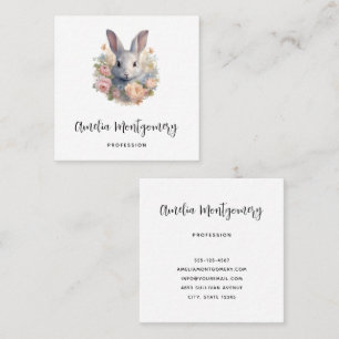 Konijn omringd door pastelbloemen Cute Vierkante Visitekaartje