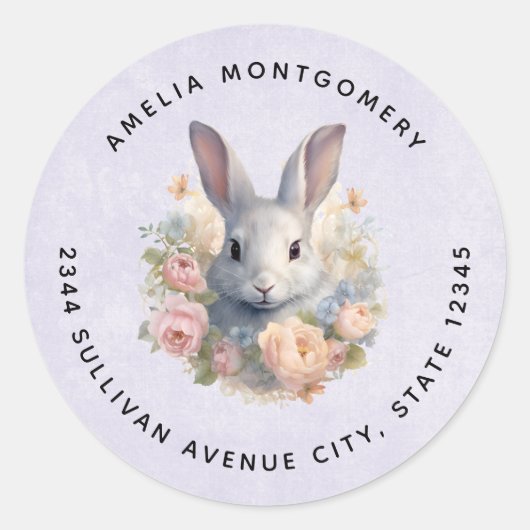 Konijn omringd door pastelkleuren bloemen Knuffel  Ronde Sticker (Voorkant)