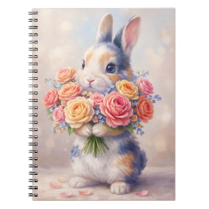 Konijn ontwerp notitieboek met bloemen / spiraal n