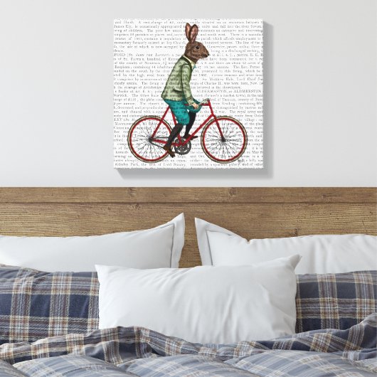 Konijn op bike canvas afdruk (Insitu (Slaapkamer))