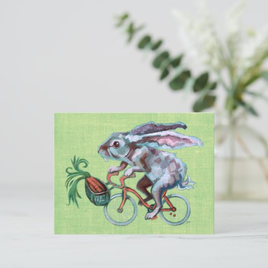 Konijn op de fiets briefkaart (Staand voorkant)