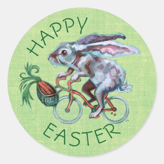 Konijn op de fiets ronde sticker (Voorkant)