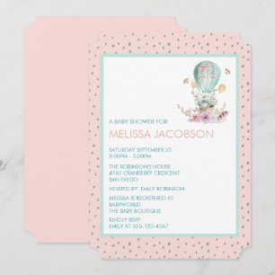 Konijn op een hete luchtballon Baby Shower Kaart