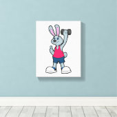 Konijn op fitness met Dumbbell Canvas Afdruk (Insitu (Houten vloer))
