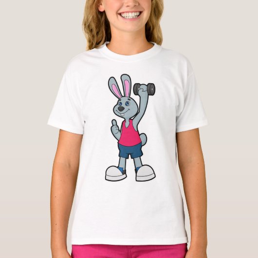 Konijn op fitness met Dumbbell T-shirt (Voorkant)