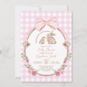 Konijn op komst Roze strik babyshower Kaart (Voorkant)