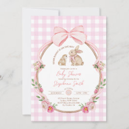Konijn op komst Roze strik babyshower Kaart