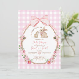 Konijn op komst Roze strik babyshower Kaart