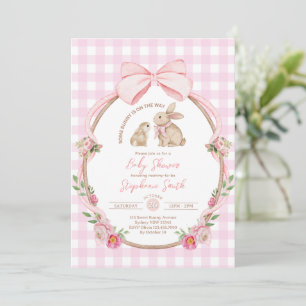 Konijn op komst Roze strik babyshower Kaart