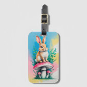 Konijn op paddenstoel Bright Pastel Kleuren Bagagelabel (Voorkant (verticaal))