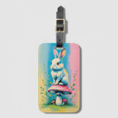 Konijn op paddenstoel met levendige pastelkleur bagagelabel (Voorkant (verticaal))
