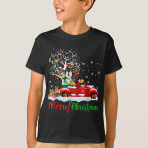 Konijn op Rode Vrachtwagen Kerstmis Pyjama Grappig T-shirt