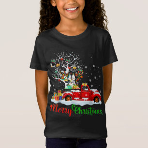 Konijn op Rode Vrachtwagen Kerstmis Pyjama Grappig T-shirt