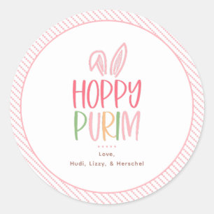 Konijn-Oren voor een Leuk Purim Ronde Sticker