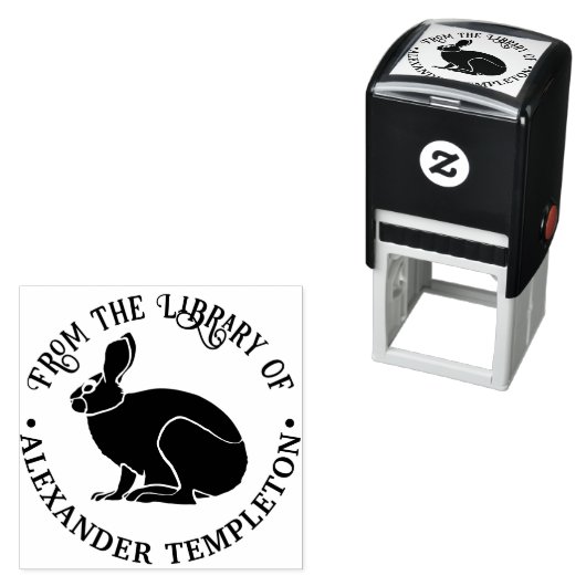 Konijn Outline Bibliotheek Boek Naam Zelfinktende Stempel (In situ)