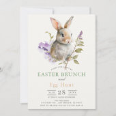 Konijn Paarse Sering Bloemige Pasen Brunch Kaart (Voorkant)