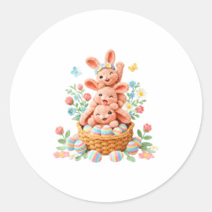 Konijn paasdag garen haakwerk cute konijn gezicht ronde sticker