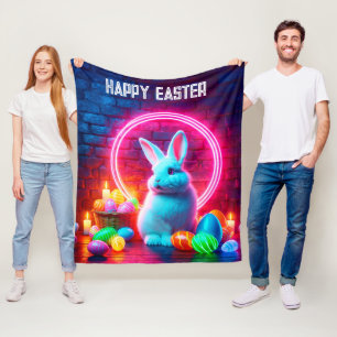 Konijn Pasen neon roze ei art cirkel fantasie Fleece Deken