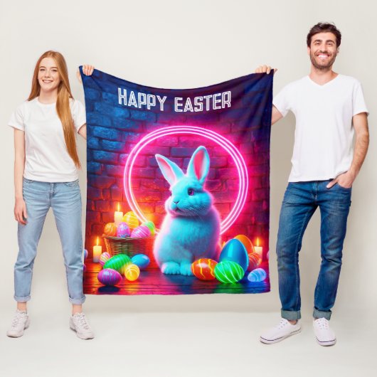 Konijn Pasen neon roze ei art cirkel fantasie Fleece Deken (In situ)