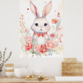 Konijn pastel met rozen en rode strik poster (Keuken)