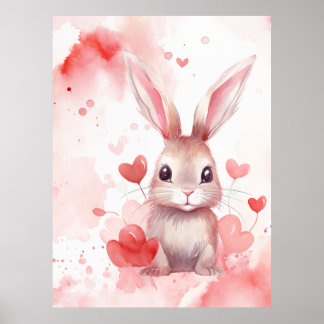 Konijn Pastel Super Schattig harten Rode harten Poster