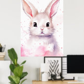 Konijn Pastel Verrast Roze Harten Poster (Thuiskantoor)