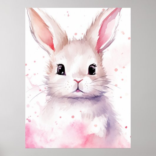 Konijn Pastel Verrast Roze Harten Poster (Voorkant)