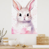 Konijn Pastel Verrast Roze Harten Poster (Keuken)