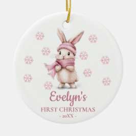 Konijn Persoonlijke Eerste Kerstmis Meisje Keramisch Ornament
