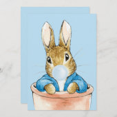 Konijn Peter blaast een blauwe kauwgom bubbel Bedankkaart (Voorkant / Achterkant)