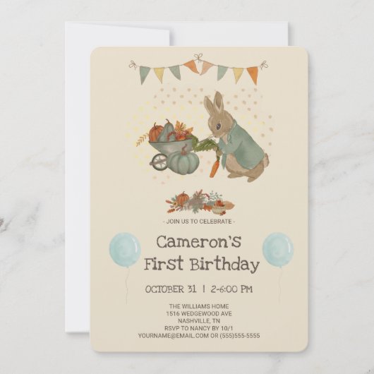 Konijn Peter herfst Kinderen Birthday Uitnodiging (Voorkant)
