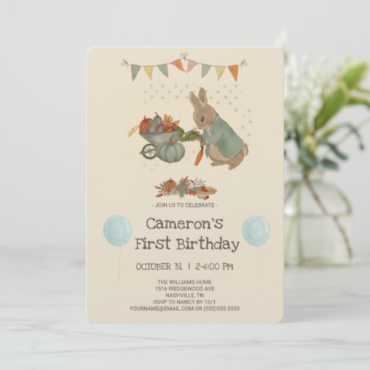 Konijn Peter herfst Kinderen Birthday Uitnodiging (Staand voorkant)