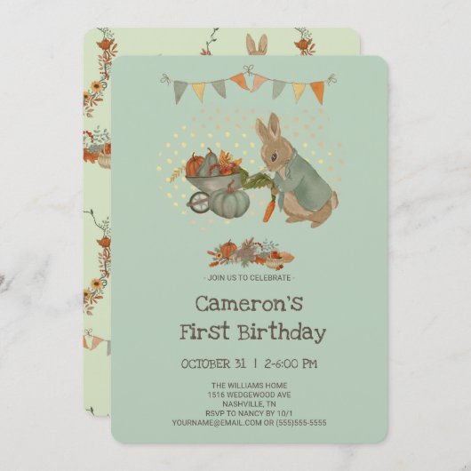 Konijn Peter herfst Kinderen Birthday Uitnodiging (Voorkant / Achterkant)