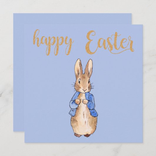 Konijn Peter op een blauwe achtergrond     Bedankkaart (Voorkant / Achterkant)