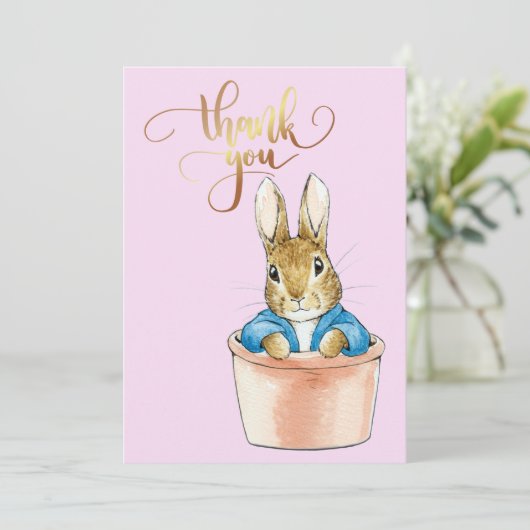 Konijn Peter zittend in een pot  Bedankkaart (Staand voorkant)