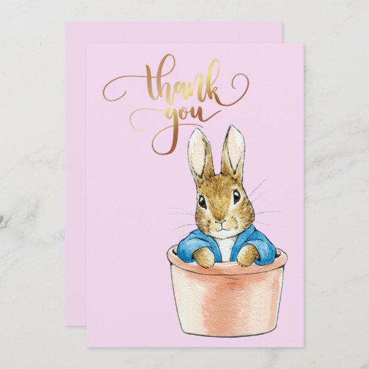 Konijn Peter zittend in een pot  Bedankkaart (Voorkant / Achterkant)
