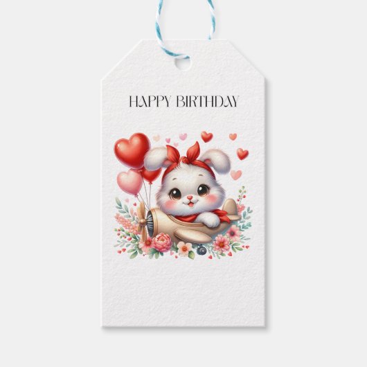 Konijn Piloot Verjaardag Cadeaulabel (Voorkant)