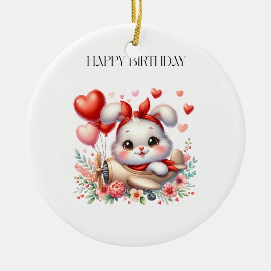 Konijn Piloot Verjaardag Keramisch Ornament (Voorkant)