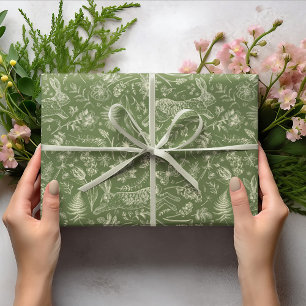 Konijn Plant Bloemige Bladeren Kerst Groen Patroon Cadeaupapier