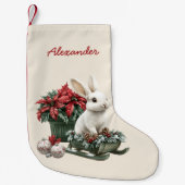 Konijn Poinsettia Aangepaste Naam Kleine Kerstsok (Voorkant)