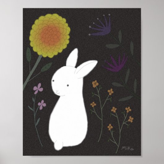 Konijn Poster Dieren Muurkunst Bloem Tuin (Voorkant)