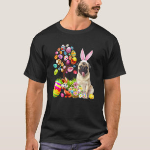 Konijn Ree Pug Hond Gelukkig Pasen Eieren Boom T-shirt