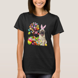 Konijn Ree Pug Hond Gelukkig Pasen Eieren Boom T-shirt