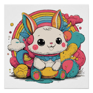 Konijn regenboog Glanzende Poster