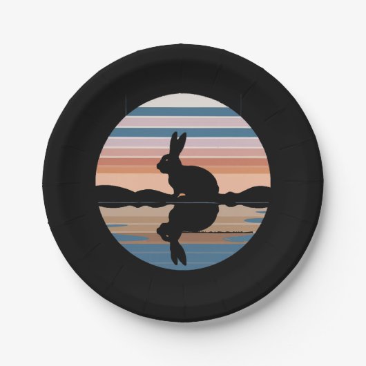 Konijn Retro Sunset Papieren Bordje (Voorkant)