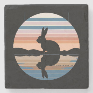 Konijn Retro Sunset Stenen Onderzetter
