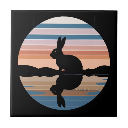 Konijn Retro Sunset Tegeltje (Voorkant)