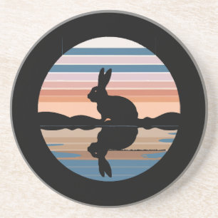 Konijn Retro Sunset Zandsteen Onderzetter
